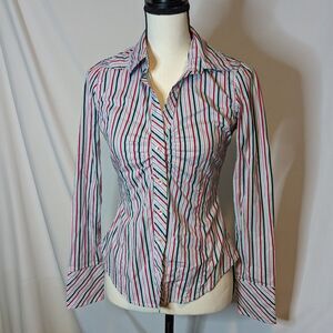 Tommy Jeans Red, Pink, and Blue Stripped Blouse - M